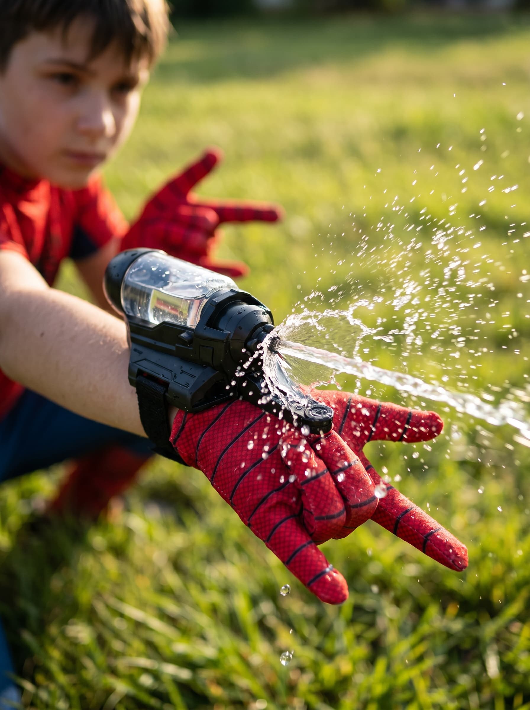 Kid laughing with WebWater Shooter